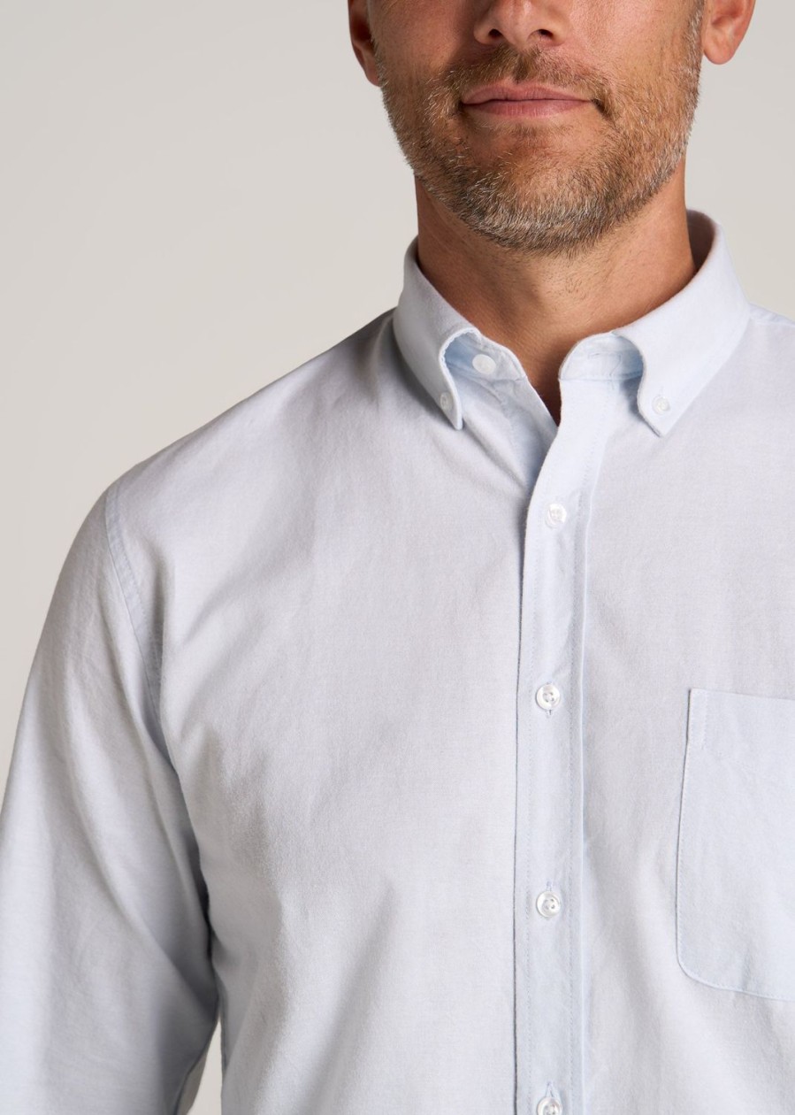 Men American Tall Button Shirts | Washed Oxford Shirt For Tall Men In Light Blue