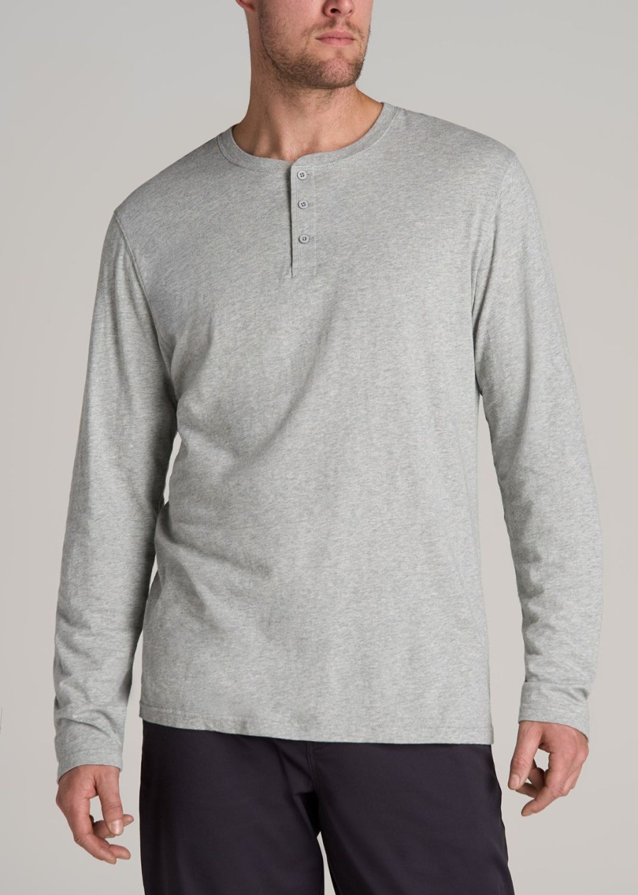 Men American Tall Long Sleeve Tees + Thermals | Lj&S Vintage Washed Slub Men'S Tall Henley Shirt In Heathered Grey