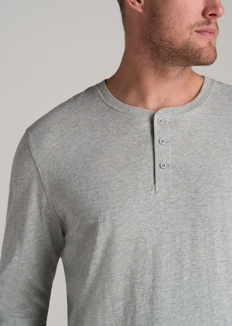 Men American Tall Long Sleeve Tees + Thermals | Lj&S Vintage Washed Slub Men'S Tall Henley Shirt In Heathered Grey