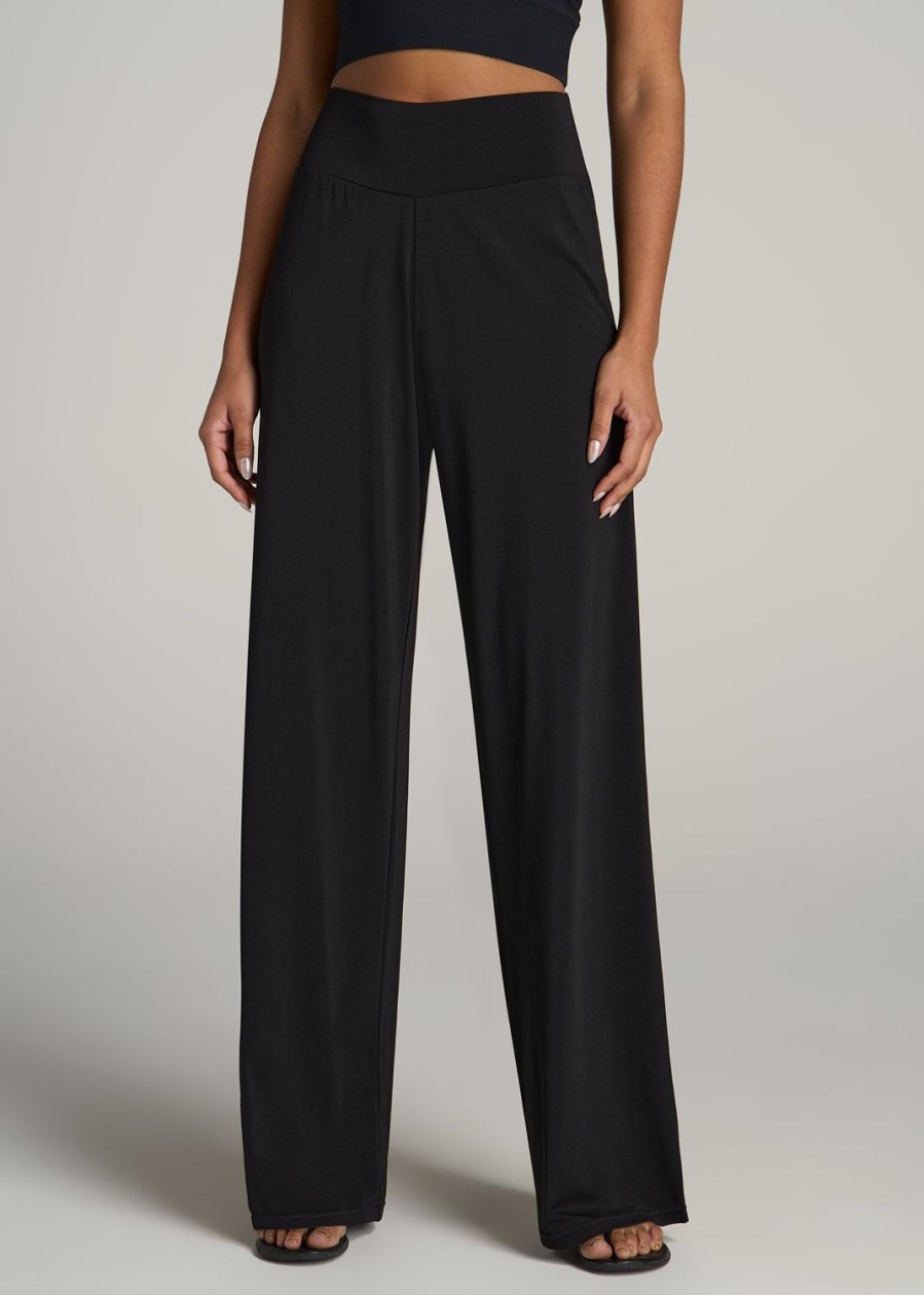 Women American Tall Pants + Trousers | Pull On Breezy Wide Leg Pants For Tall Women In Black