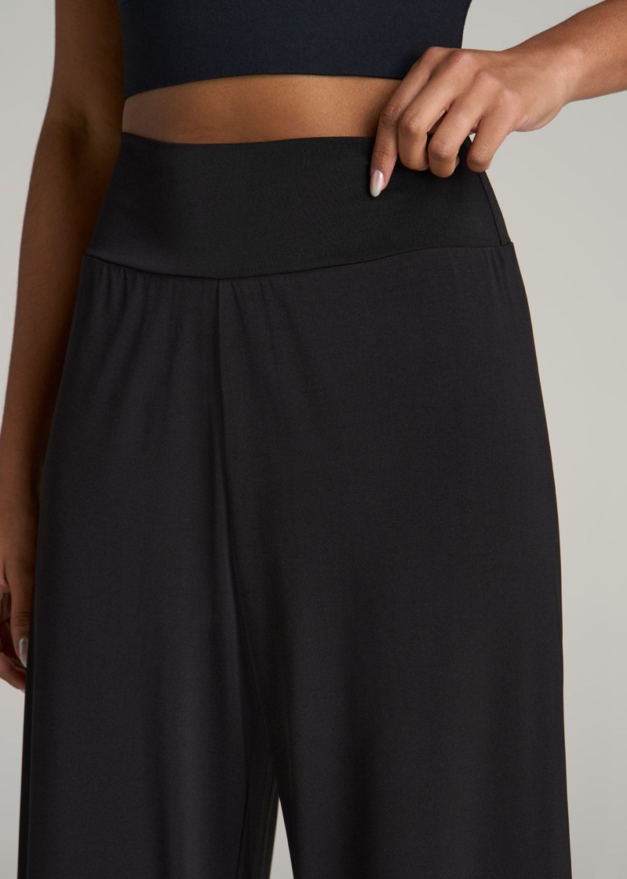 Women American Tall Pants + Trousers | Pull On Breezy Wide Leg Pants For Tall Women In Black