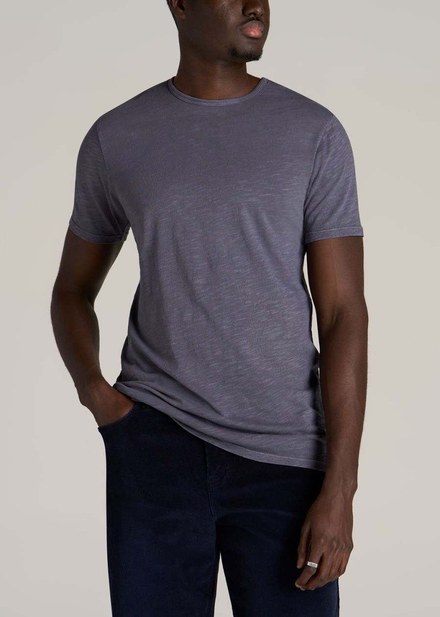 Men American Tall Tees + Tanks | Regular-Fit Slub Tee In Tall Men'S Shirts Grey Blue