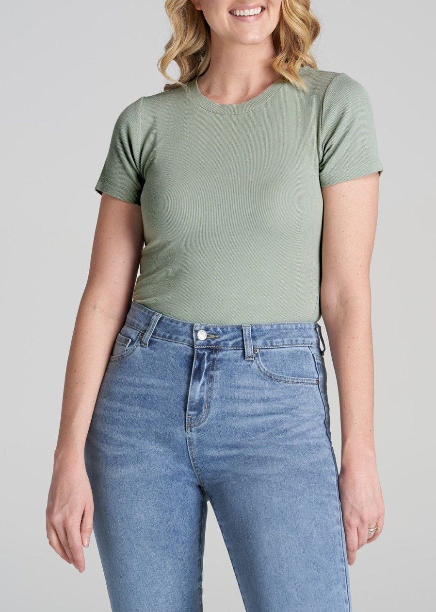 Women American Tall Tees, Tanks + Bodysuits | Fitted Ribbed Tee In Women'S Tall T-Shirts Sage Green