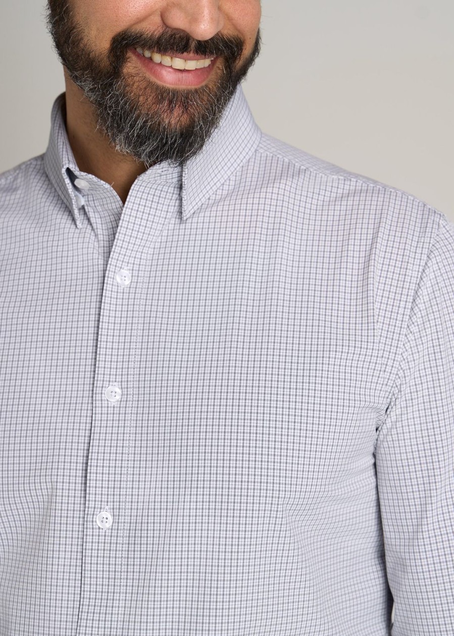 Men American Tall Button Shirts | Traveler Stretch Dress Shirt For Tall Men In Grey Mini Plaid