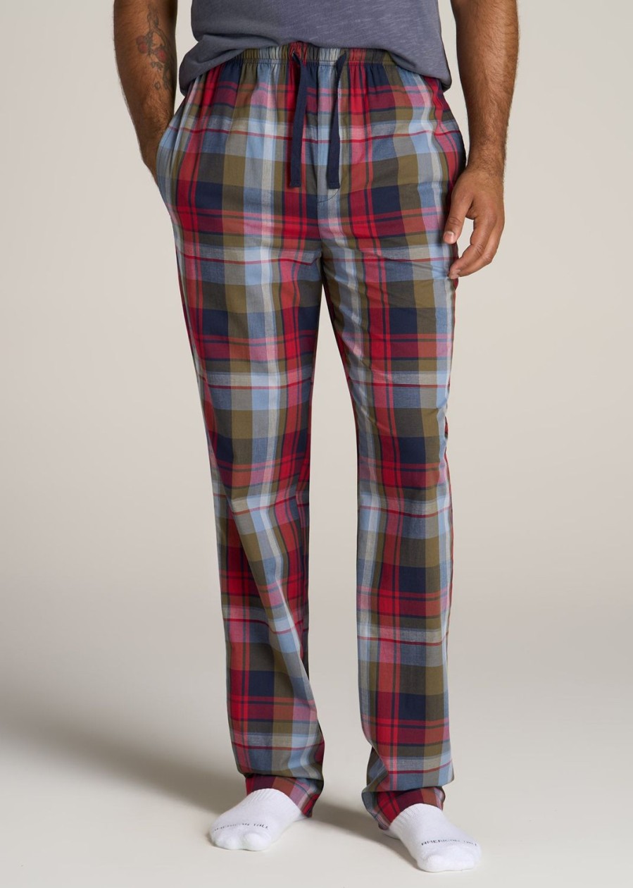 Men American Tall Athletic Pants | Woven Pajama Pants For Tall Men In Blue & Green Plaid