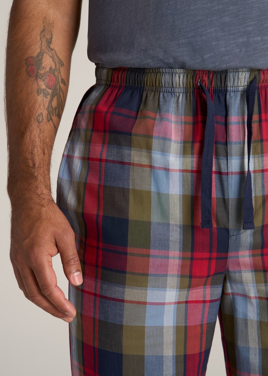 Men American Tall Athletic Pants | Woven Pajama Pants For Tall Men In Blue & Green Plaid