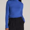 Women American Tall Sweaters | Women'S Tall Rolled Mock Neck Sweater In Light Cobalt