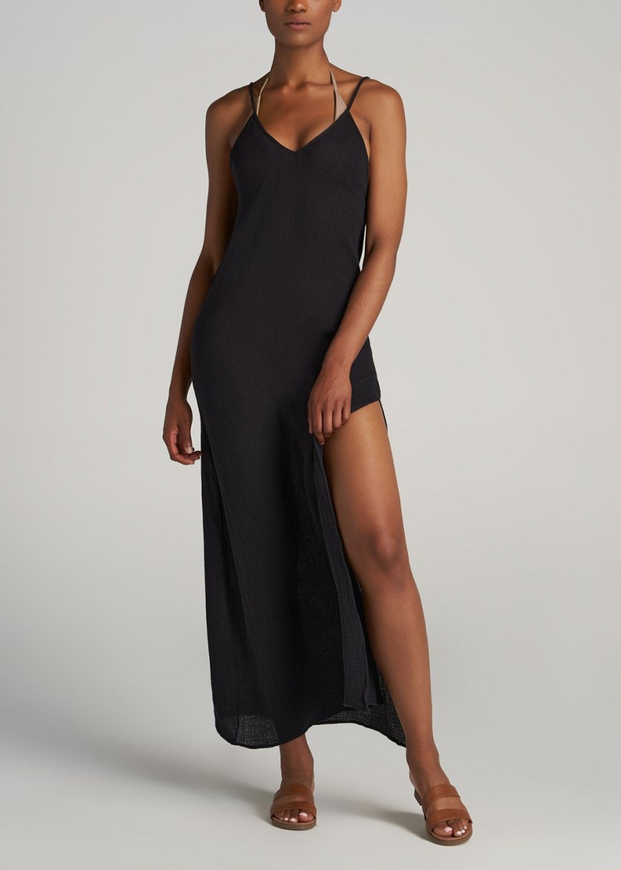 Women American Tall Swimwear | Cover-Up Gauze Maxi Dress For Tall Women In Black