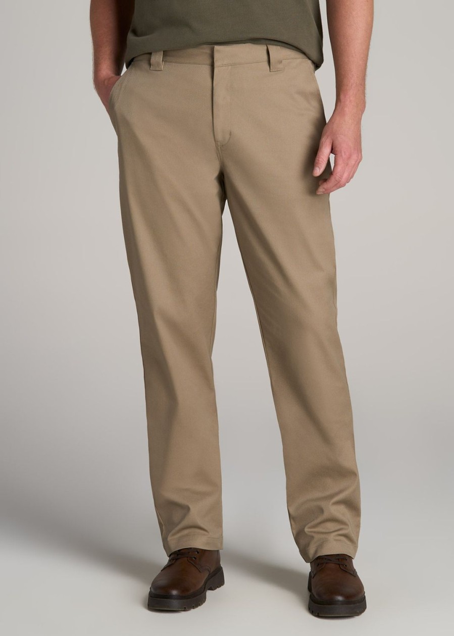 Men American Tall Pants + Chinos | Lj&S Stretch Twill Straight-Leg Work Pants For Tall Men In Dusty Khaki