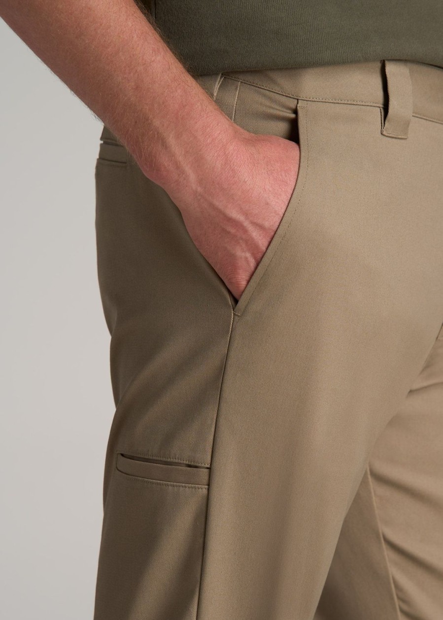 Men American Tall Pants + Chinos | Lj&S Stretch Twill Straight-Leg Work Pants For Tall Men In Dusty Khaki