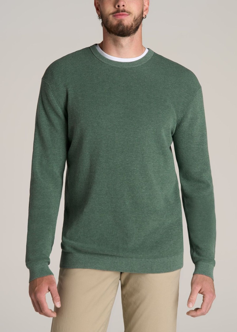 Men American Tall Hoodies + Sweatshirts | Waffle Sweater For Tall Men In Dusty Spruce