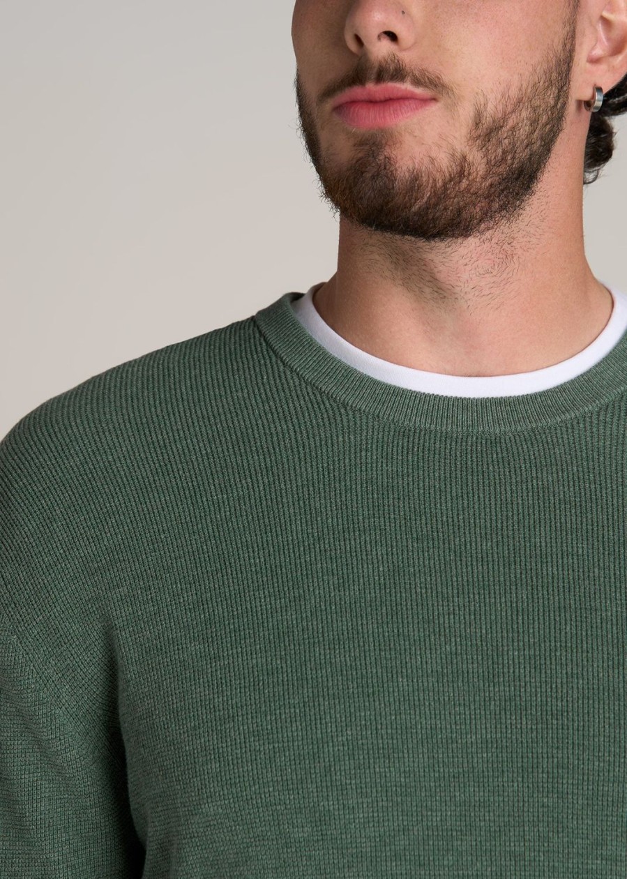 Men American Tall Hoodies + Sweatshirts | Waffle Sweater For Tall Men In Dusty Spruce