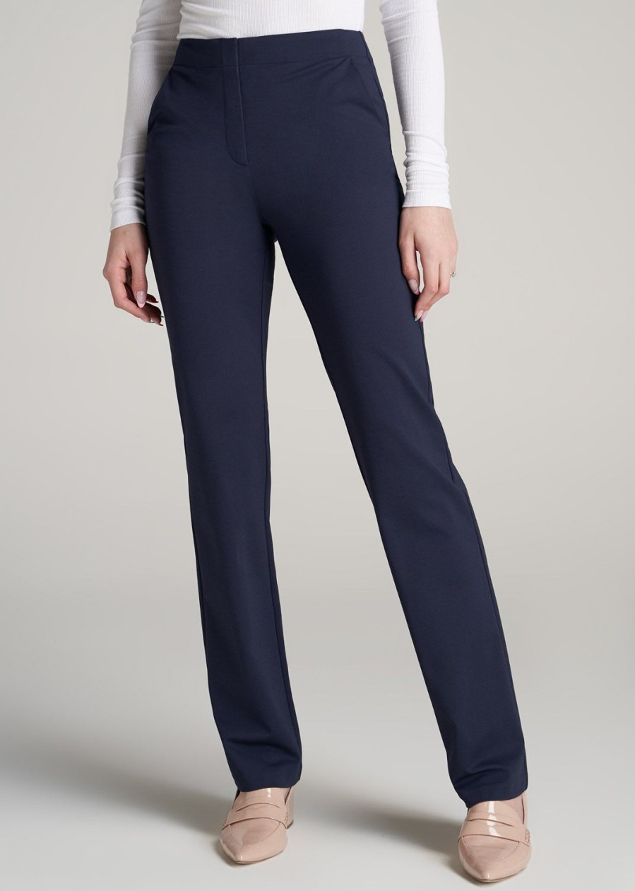 Women American Tall Pants + Trousers | Slim Straight Leg Dress Pants For Tall Women In Navy