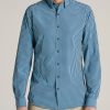 Men American Tall Button Shirts | Traveler Stretch Dress Shirt For Tall Men In Teal Gingham