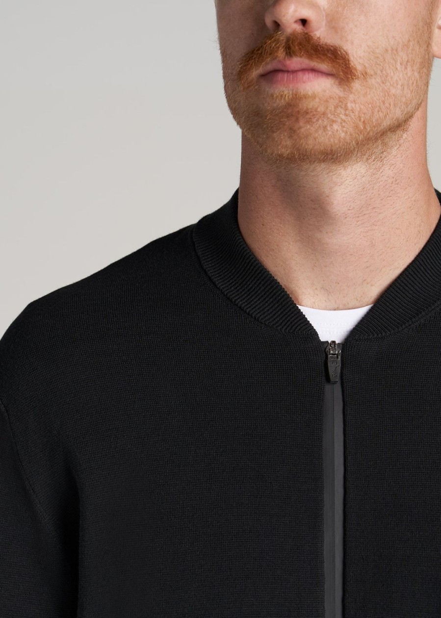 Men American Tall Hoodies + Sweatshirts | Full-Zip Baseball Collar Sweater For Tall Men In Black