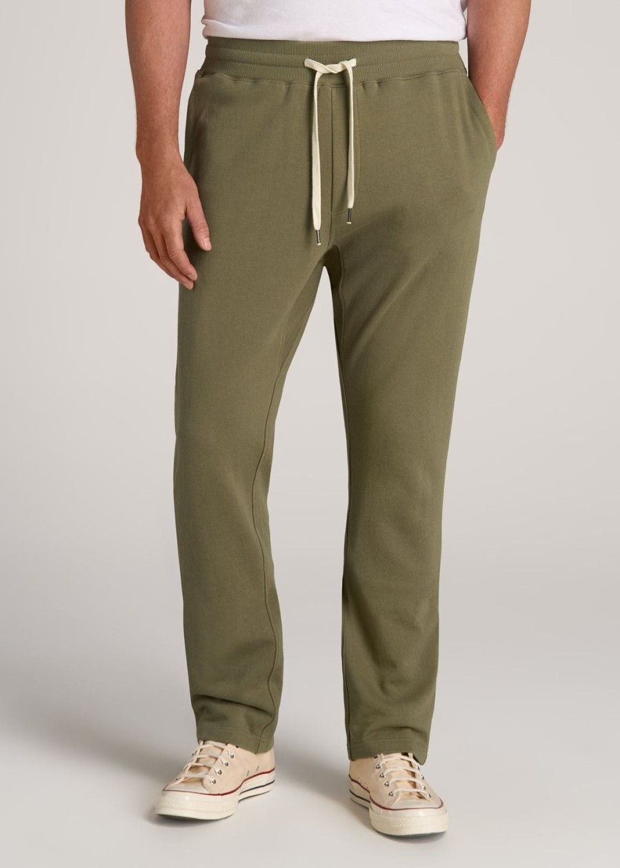 Men American Tall Athletic Pants | Lj&S Brushed Terrycloth Sweatpants For Tall Men In Vintage Moss Green