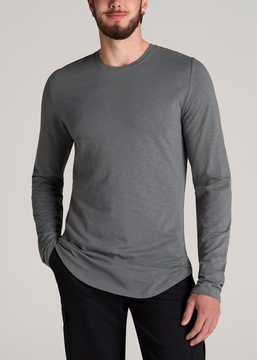 Men American Tall Long Sleeve Tees + Thermals | Slub Long Sleeve Scoop Tall Men'S Tee In Charcoal