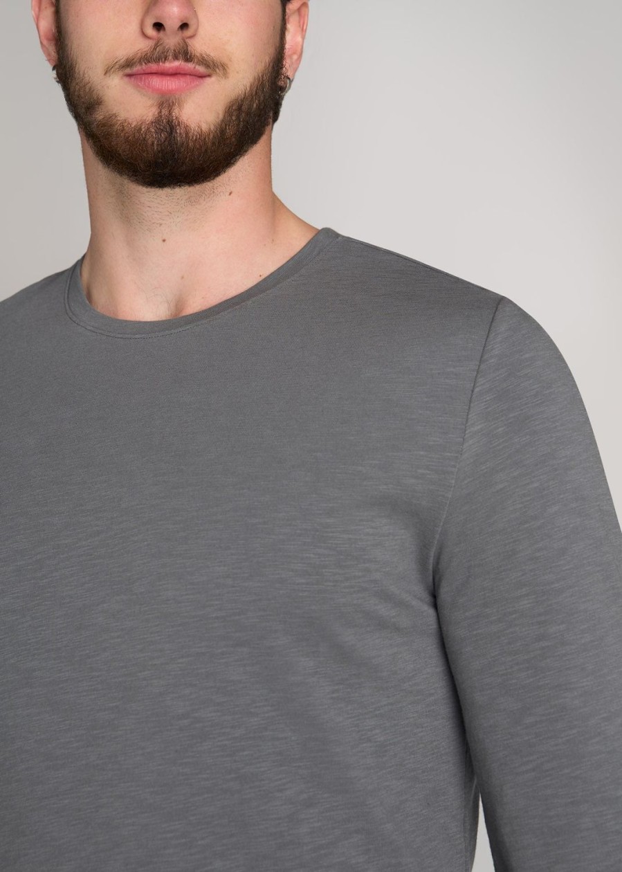 Men American Tall Long Sleeve Tees + Thermals | Slub Long Sleeve Scoop Tall Men'S Tee In Charcoal