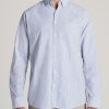 Men American Tall Button Shirts | Washed Oxford Shirt For Tall Men In Blue Banker Stripe