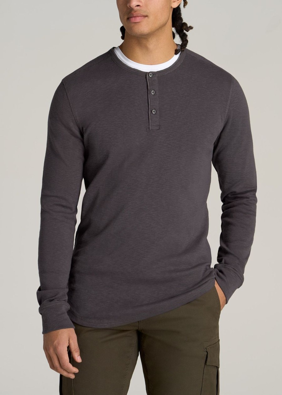 Men American Tall Long Sleeve Tees + Thermals | Heavy Slub Henley Shirt For Tall Men In Charcoal