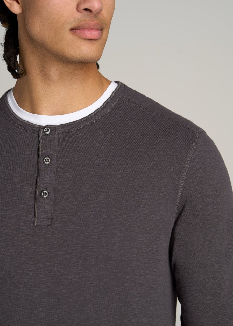 Men American Tall Long Sleeve Tees + Thermals | Heavy Slub Henley Shirt For Tall Men In Charcoal