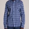 Men American Tall Button Shirts | Oskar Button-Up Shirt For Tall Men In Navy Blue Plaid