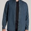 Men American Tall Button Shirts | Denim Button-Down Shirt For Tall Men In Mid West Blue