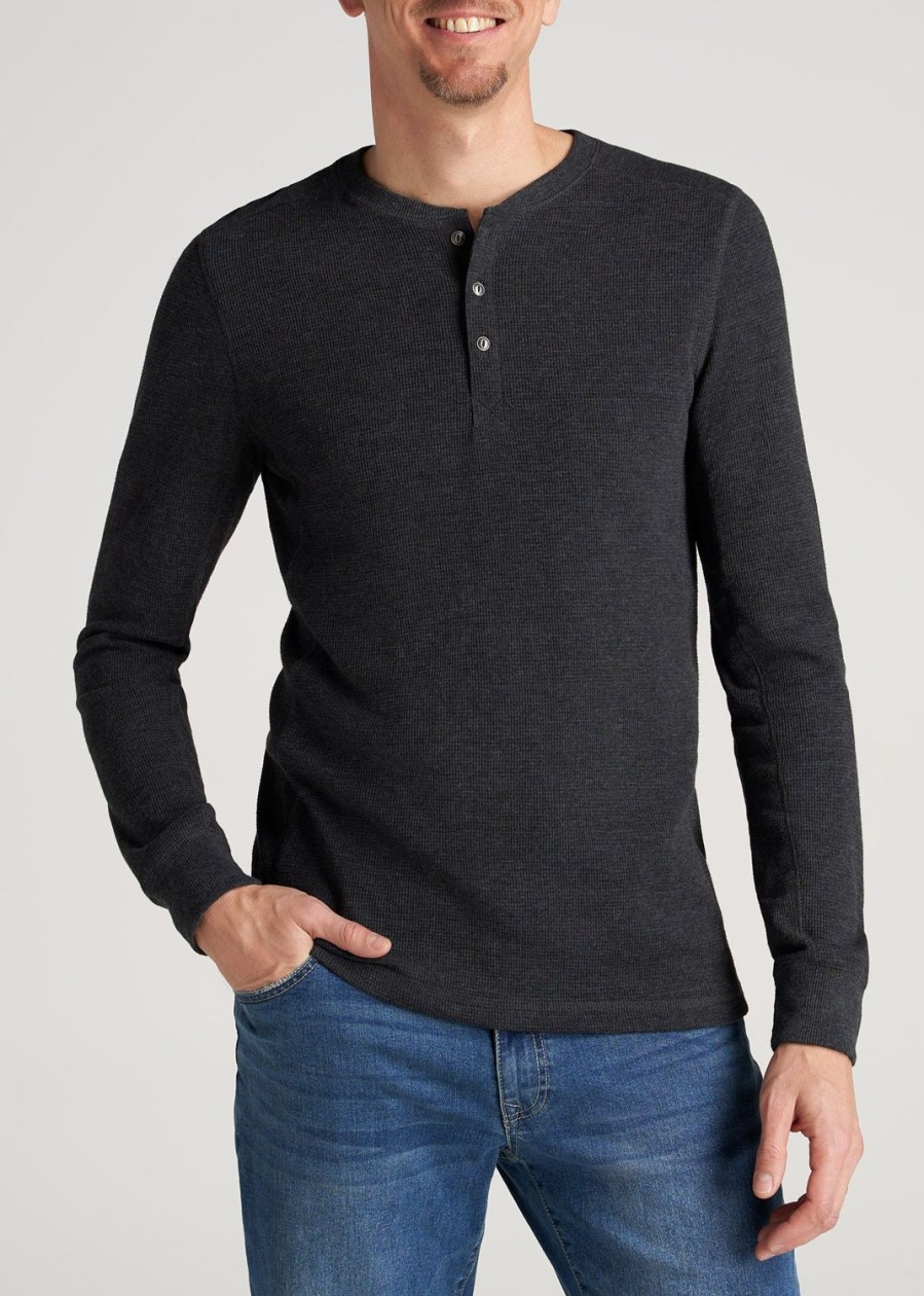 Men American Tall Long Sleeve Tees + Thermals | Lj&S Men'S Tall Heavy Waffle Henley In Coal Mix