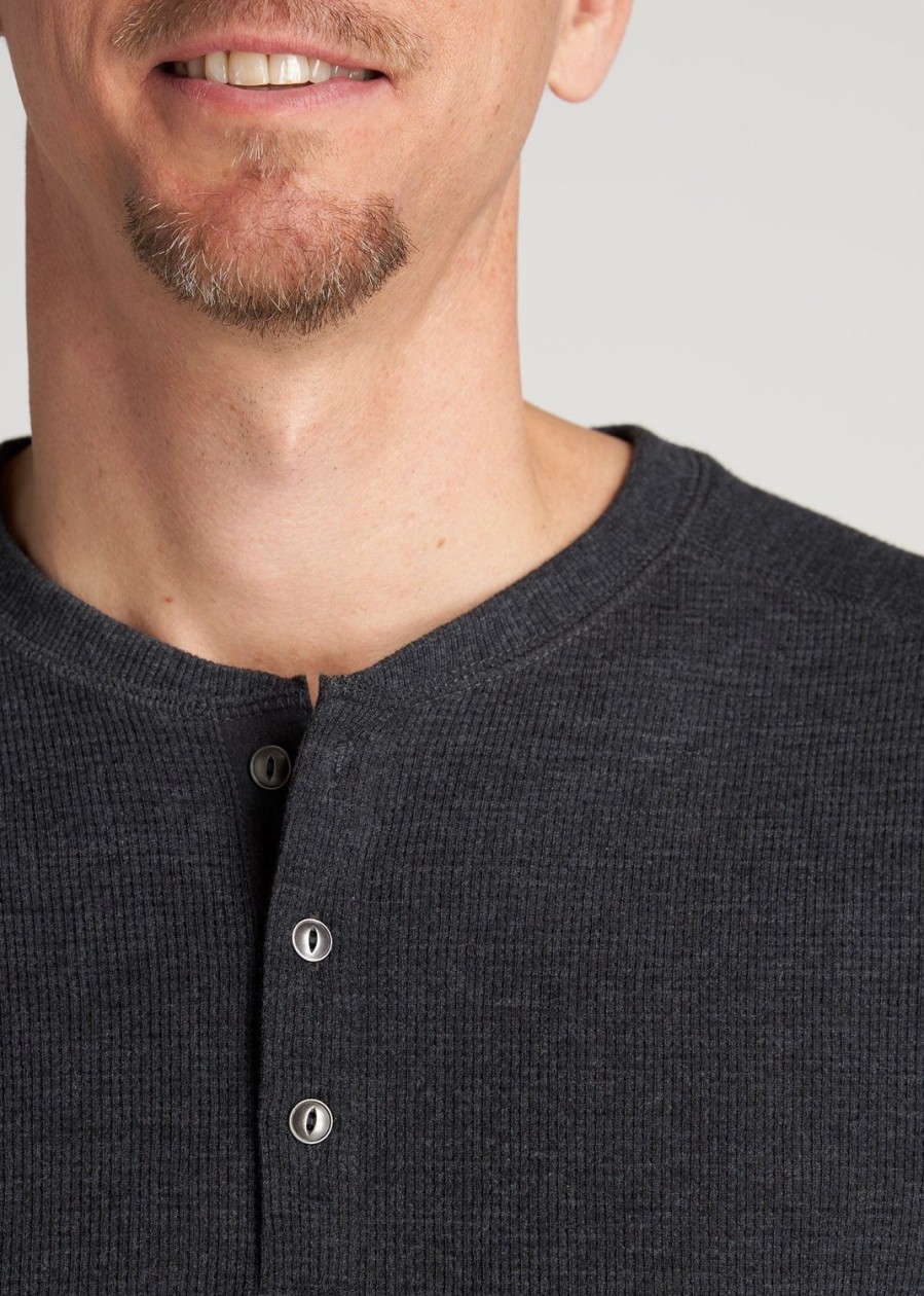 Men American Tall Long Sleeve Tees + Thermals | Lj&S Men'S Tall Heavy Waffle Henley In Coal Mix