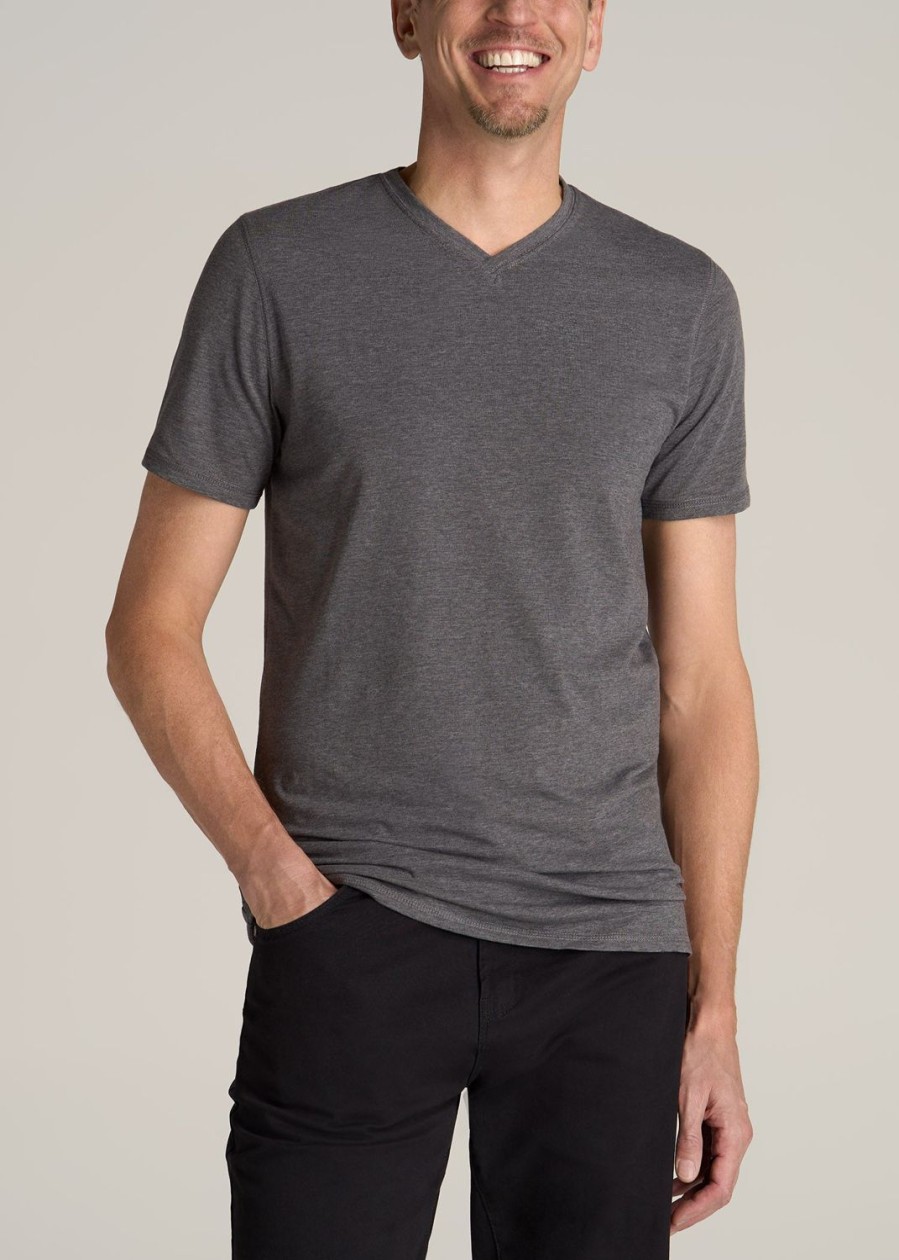 Men American Tall Tees + Tanks | The Essential Regular-Fit V-Neck Men'S Tall Tees In Charcoal Mix