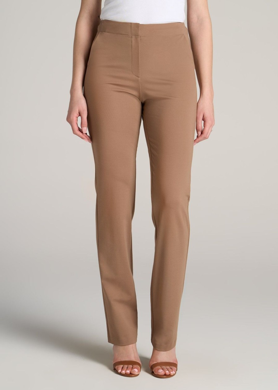 Women American Tall Pants + Trousers | Slim Straight Leg Dress Pants For Tall Women In Fawn