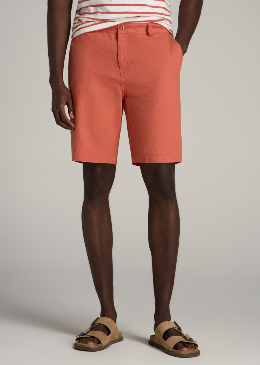 Men American Tall Shorts | Linen Shorts For Tall Men In Burnt Orange