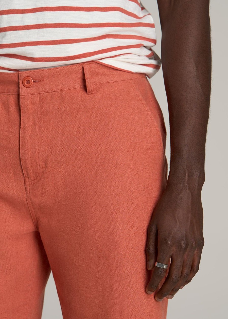 Men American Tall Shorts | Linen Shorts For Tall Men In Burnt Orange