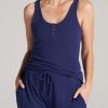 Women American Tall Tees, Tanks + Bodysuits | Waffle Tank Top For Tall Women In Midnight Blue