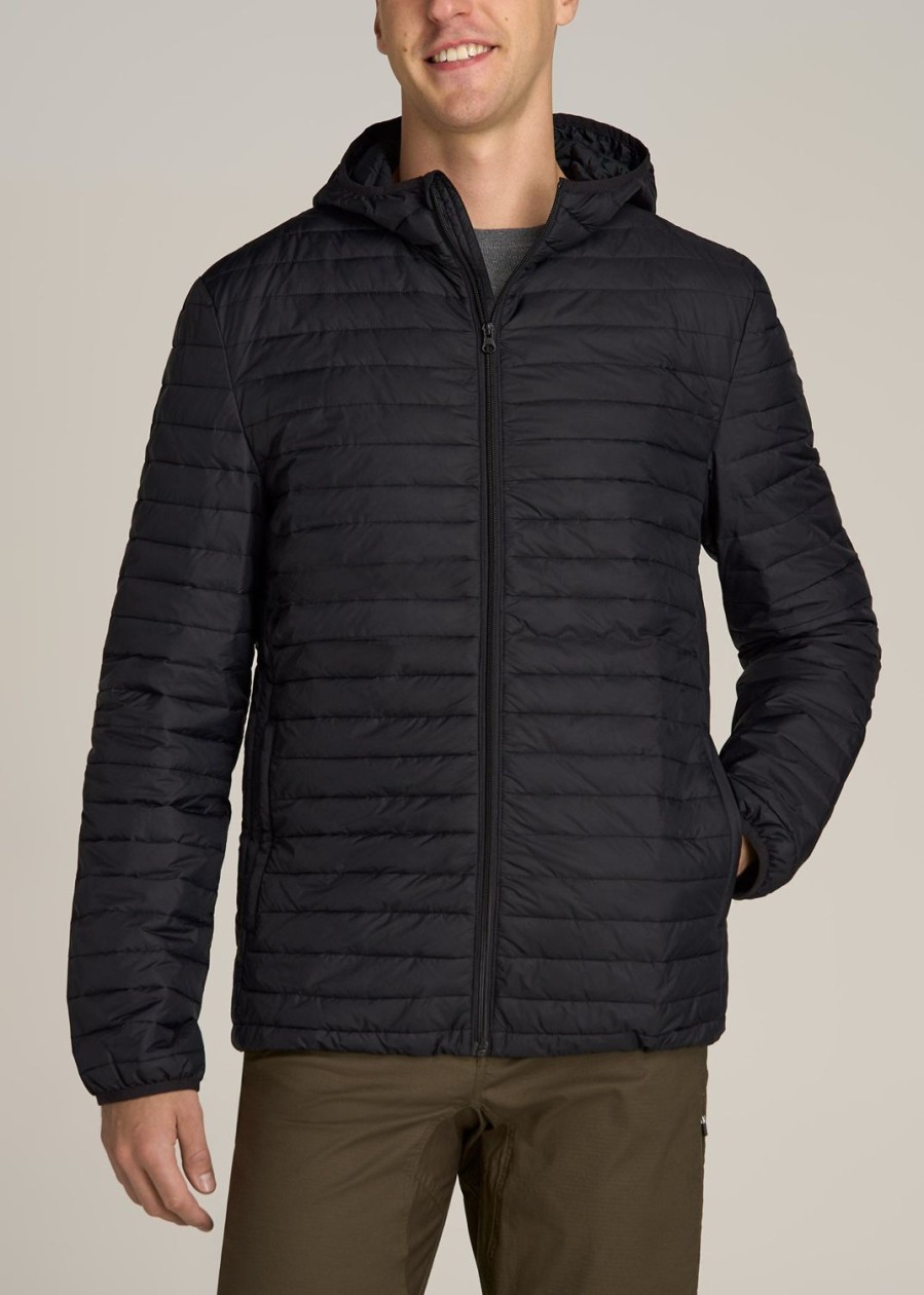 Men American Tall Jackets + Coats | Tall Men'S Packable Puffer Jacket In Black