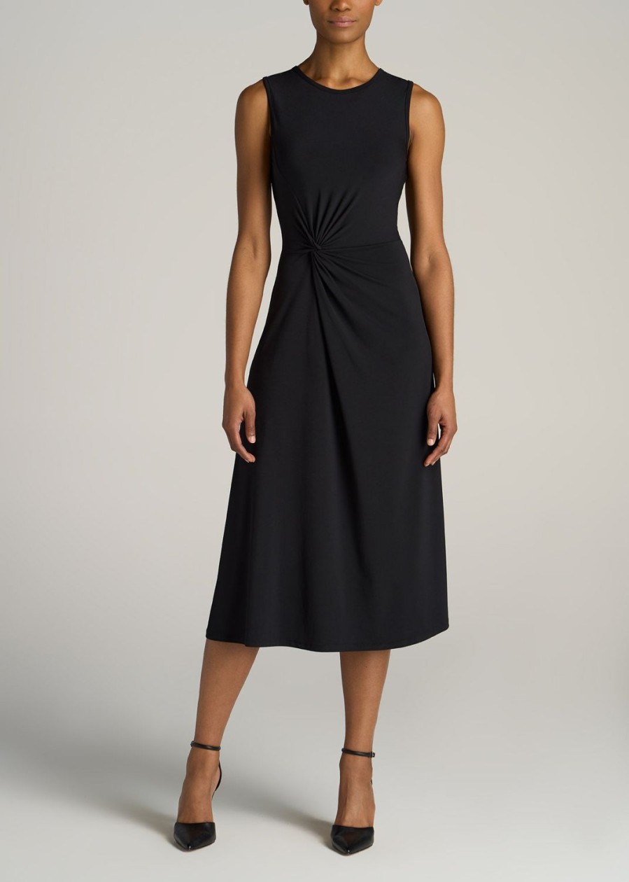 Women American Tall Dresses | Sleeveless Knot Front Dress For Tall Women In Black