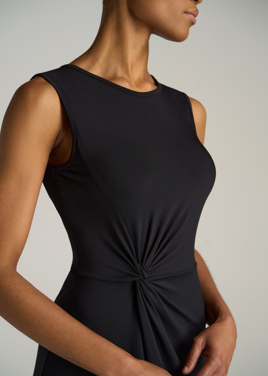 Women American Tall Dresses | Sleeveless Knot Front Dress For Tall Women In Black