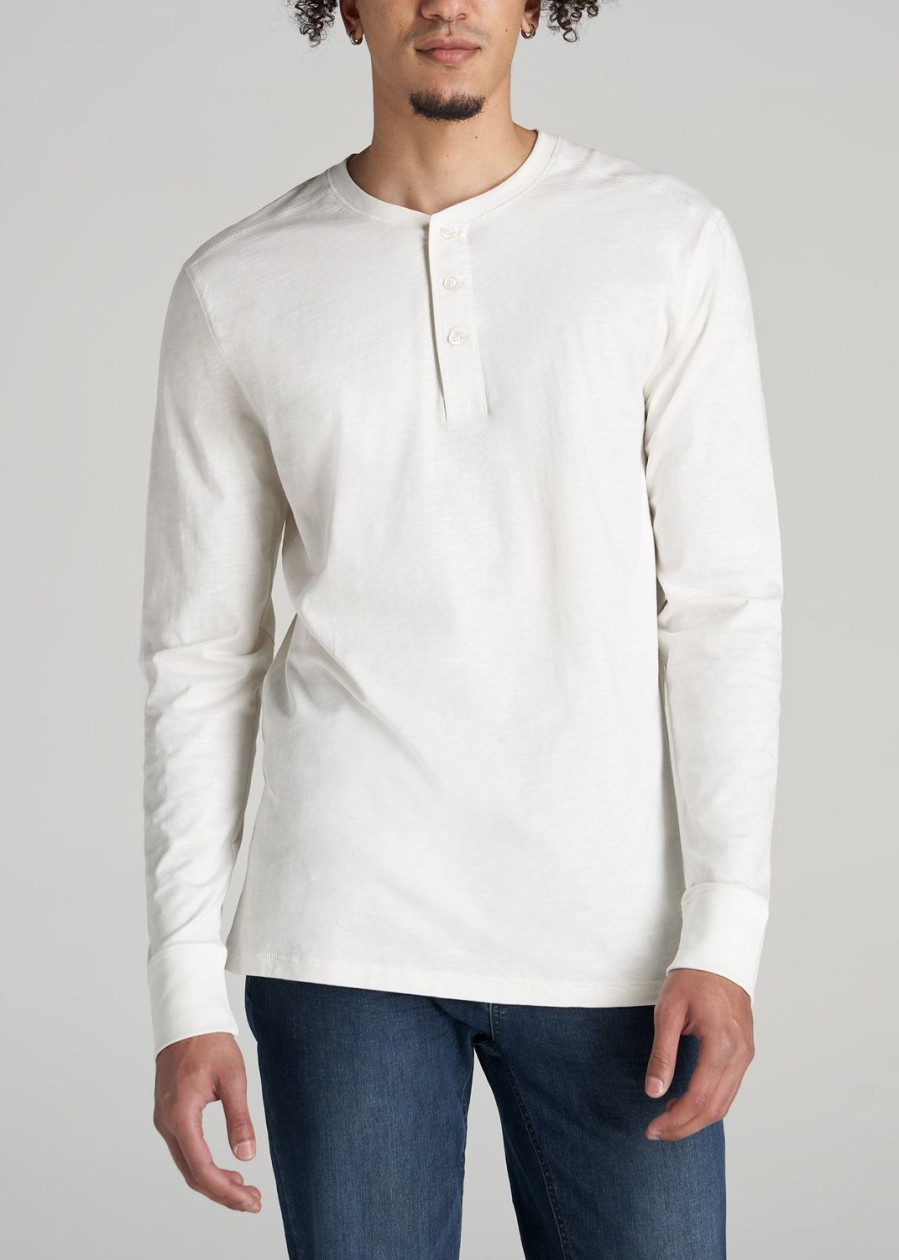 Men American Tall Long Sleeve Tees + Thermals | Men'S Tall Three Button Long Sleeve Slub Henley In Bone