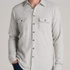 Men American Tall Button Shirts | Stretch Flannel Button Tall Men'S Shirt In Light Grey Mix