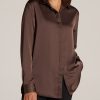 Women American Tall Shirts + Tops | Relaxed Button Up Tall Women'S Blouse In Chocolate Mocha