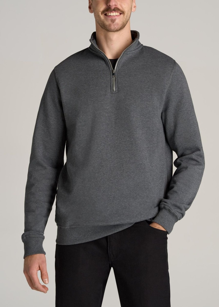 Men American Tall Hoodies + Sweatshirts | Wearever Fleece Quarter-Zip Tall Men'S Sweatshirt In Charcoal Mix