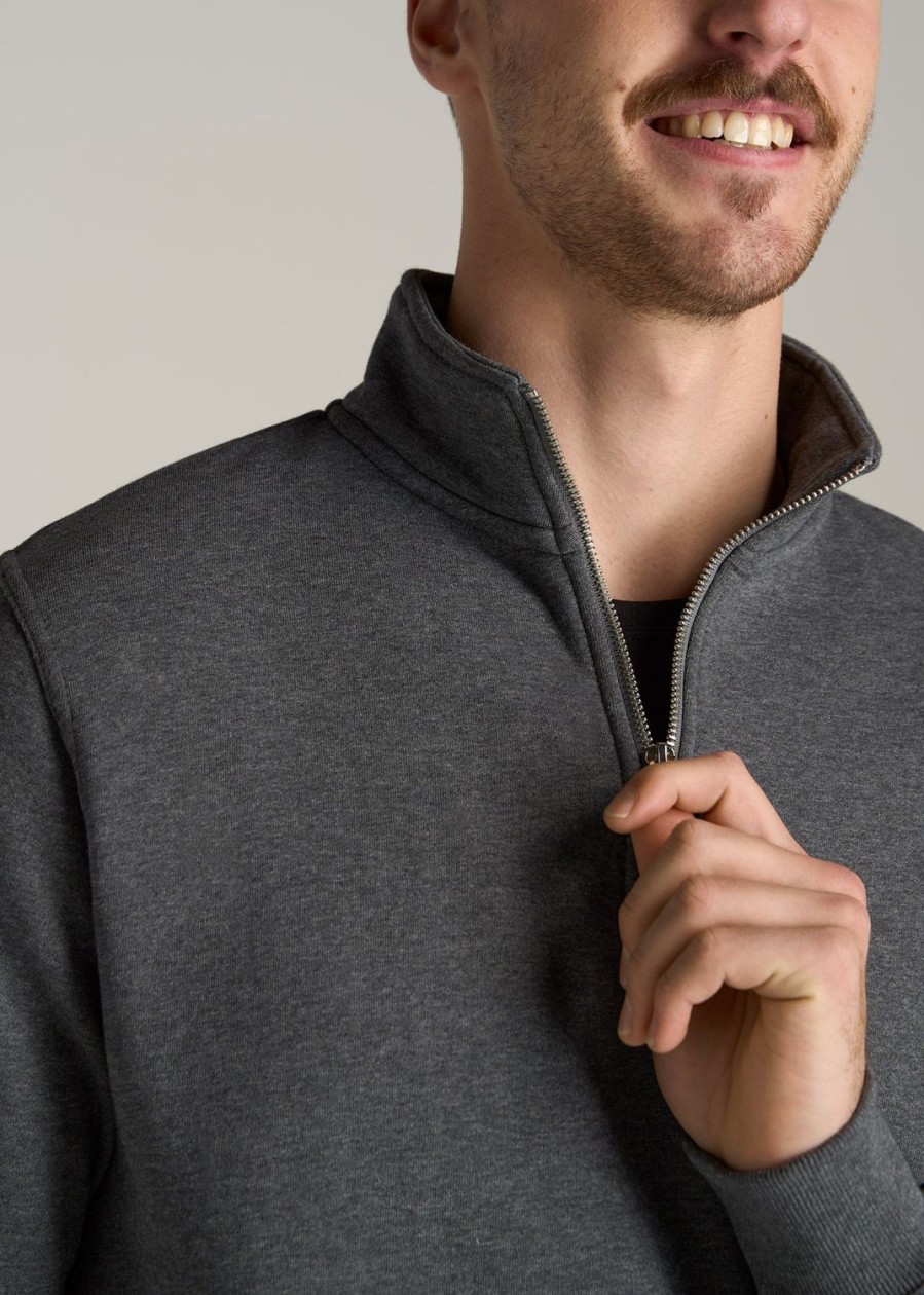 Men American Tall Hoodies + Sweatshirts | Wearever Fleece Quarter-Zip Tall Men'S Sweatshirt In Charcoal Mix