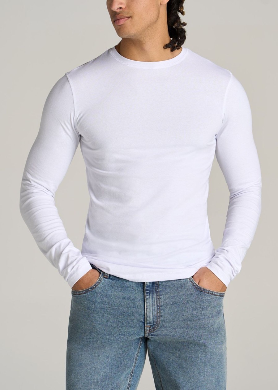 Men American Tall Long Sleeve Tees + Thermals | Original Essentials Slim-Fit Long Sleeve Tall Men'S T-Shirt In White