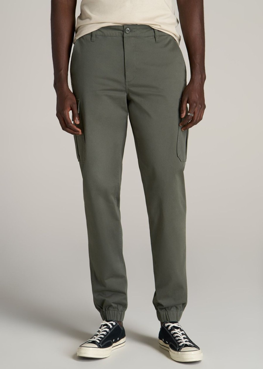 Men American Tall Pants + Chinos | Tapered-Fit Stretch Cotton Cargo Jogger Pants For Tall Men In Spring Olive