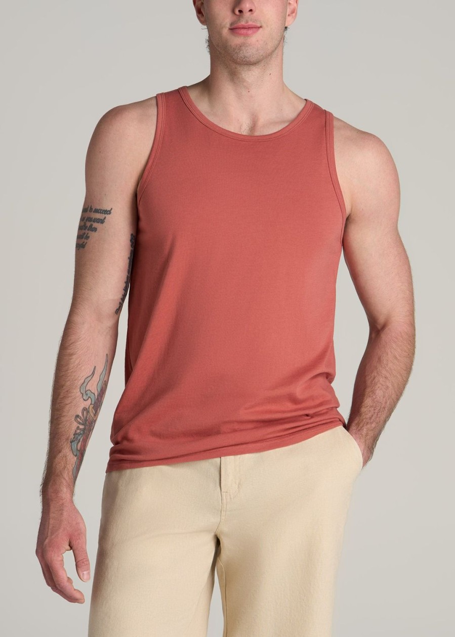 Men American Tall Tees + Tanks | The Essentials: Men'S Tall Slim-Fit Beach Tank Top In Persimmon