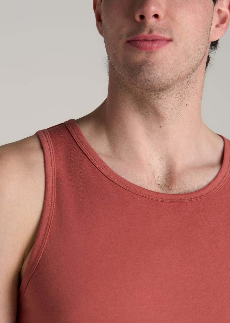 Men American Tall Tees + Tanks | The Essentials: Men'S Tall Slim-Fit Beach Tank Top In Persimmon