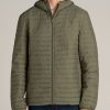 Men American Tall Jackets + Coats | Tall Men'S Packable Puffer Jacket In Olive Space Dye