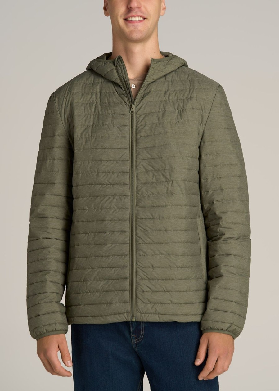 Men American Tall Jackets + Coats | Tall Men'S Packable Puffer Jacket In Olive Space Dye