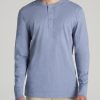 Men American Tall Long Sleeve Tees + Thermals | Men'S Tall Three Button Long Sleeve Slub Henley In Chambray