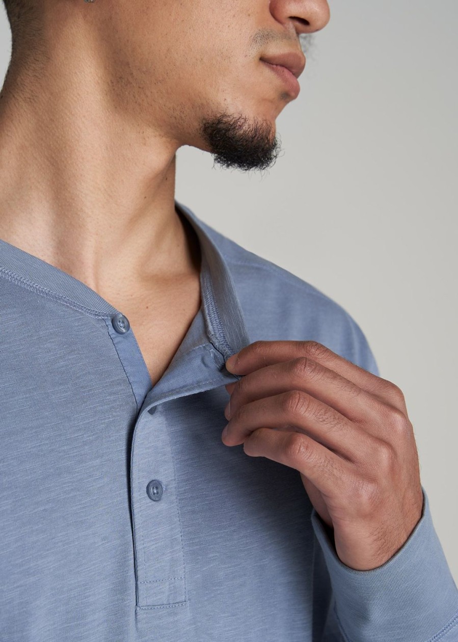 Men American Tall Long Sleeve Tees + Thermals | Men'S Tall Three Button Long Sleeve Slub Henley In Chambray